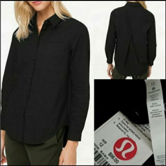 NEW 10 LULULEMON ALL BLACK Full Day Ahead BUTTON FRONT Flannel SHIRT TOP NWT - Picture 1 of 5